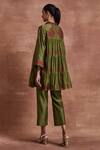 Shop_Sue Mue_Green Handwoven Chanderi Silk Embroidered Veena Tiered Shirt Tunic And Pant Set _at_Aza_Fashions