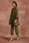 Shop_Sue Mue_Green Handwoven Chanderi Silk Embroidered Veena Tiered Shirt Tunic And Pant Set 