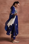 Sue Mue_Blue Handwoven Monga Tussar Silk Embroidered Hiral Anarkali Set _at_Aza_Fashions