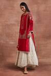 Sue Mue_Red Handwoven Chanderi Silk Embroidered Thread Round Dipal Kurta And Palazzo Set _at_Aza_Fashions