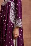 Sue Mue_Purple Handwoven Monga Silk Embroidered Dori Notched Lahar Gathered Kurta Set _Online_at_Aza_Fashions