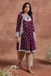 Buy_Sue Mue_Purple Handwoven Monga Silk Embroidered Dori Notched Lahar Gathered Kurta Set _Online_at_Aza_Fashions