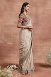 Sue Mue_Gold Handwoven Cotton Tissue Kakoli Mughal Saree With Blouse _at_Aza_Fashions