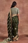 Shop_Sue Mue_Green Raw Silk Embroidery Thread V Neck Chhaya Aari Saree With Blouse _at_Aza_Fashions