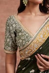 Buy_Sue Mue_Green Raw Silk Embroidery Thread V Neck Chhaya Aari Saree With Blouse _Online_at_Aza_Fashions