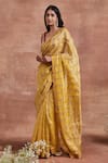 Buy_Sue Mue_Yellow Silk Tissue Embroidery Indira Floral Stripe Saree With Blouse _at_Aza_Fashions