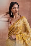 Sue Mue_Yellow Silk Tissue Embroidery Indira Floral Stripe Saree With Blouse _Online_at_Aza_Fashions