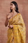 Buy_Sue Mue_Yellow Silk Tissue Embroidery Indira Floral Stripe Saree With Blouse _Online_at_Aza_Fashions