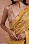 Shop_Sue Mue_Yellow Silk Tissue Embroidery Indira Floral Stripe Saree With Blouse _Online_at_Aza_Fashions