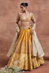 Buy_Sue Mue_Yellow Raw Silk Embroidery Dori Plunge V Neck Devika Chevron Pattern Lehenga Set _at_Aza_Fashions