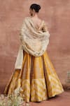 Shop_Sue Mue_Yellow Raw Silk Embroidery Dori Plunge V Neck Devika Chevron Pattern Lehenga Set _at_Aza_Fashions