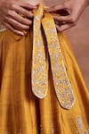 Sue Mue_Yellow Raw Silk Embroidery Dori Plunge V Neck Devika Chevron Pattern Lehenga Set _Online_at_Aza_Fashions