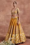 Shop_Sue Mue_Yellow Raw Silk Embroidery Dori Plunge V Neck Devika Chevron Pattern Lehenga Set _Online_at_Aza_Fashions