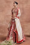 Buy_Sue Mue_Red Tissue Silk Woven Aari Deep V Aaloka Floral Brocade Lehenga Set _Online_at_Aza_Fashions