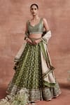 Buy_Sue Mue_Green Tissue Silk Woven Dharini Pearl Embroidered Bridal Lehenga Set For Women_at_Aza_Fashions