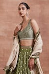 Buy_Sue Mue_Green Tissue Silk Woven Dharini Pearl Embroidered Bridal Lehenga Set For Women_Online_at_Aza_Fashions