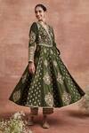 Buy_Sue Mue_Green Raw Silk Embroidery Zardozi V Neck Vedanti Angrakha And Pant Set _at_Aza_Fashions