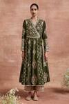 Sue Mue_Green Raw Silk Embroidery Zardozi V Neck Vedanti Angrakha And Pant Set _Online_at_Aza_Fashions