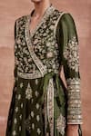 Shop_Sue Mue_Green Raw Silk Embroidery Zardozi V Neck Vedanti Angrakha And Pant Set _Online_at_Aza_Fashions