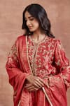 Sue Mue_Red Tissue Silk Embroidery Zardozi Notched Menaha Work Kurta Set _Online_at_Aza_Fashions