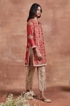 Shop_Sue Mue_Red Tissue Silk Embroidery Zardozi Notched Menaha Work Kurta Set _Online_at_Aza_Fashions