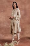 Buy_Sue Mue_Beige Handwoven Raw Silk Embroidery Viti Floral Panelled Kurta Set _at_Aza_Fashions
