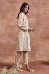 Sue Mue_Beige Handwoven Raw Silk Embroidery Viti Floral Panelled Kurta Set _at_Aza_Fashions