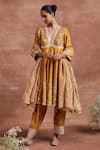 Buy_Sue Mue_Yellow Handwoven Raw Silk Embroidery Thread Archisha Floral Jaal Anarkali Set _at_Aza_Fashions