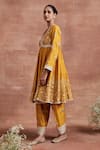 Sue Mue_Yellow Handwoven Raw Silk Embroidery Thread Archisha Floral Jaal Anarkali Set _at_Aza_Fashions