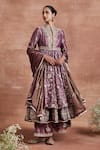 Buy_Sue Mue_Purple Tissue Silk Embroidery Thread Mandarin Collar Mayra Layered Anarkali Set _at_Aza_Fashions