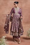 Shop_Sue Mue_Purple Tissue Silk Embroidery Thread Mandarin Collar Mayra Layered Anarkali Set _Online_at_Aza_Fashions