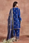 Shop_Sue Mue_Blue Handwoven Raw Silk Embroidery Thread Leaf Neck Ganika Floral Kurta Set _at_Aza_Fashions