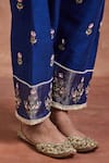 Buy_Sue Mue_Blue Handwoven Raw Silk Embroidery Thread Leaf Neck Ganika Floral Kurta Set _Online_at_Aza_Fashions