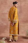 Sue Mue_Yellow Handwoven Raw Silk Embroidery Thread Notched Adah Work Kurta Palazzo Set _Online_at_Aza_Fashions