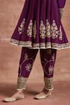 Shop_Sue Mue_Purple Handwoven Moonga Tussar Embroidery Thread V Neck Aarya Dori Anarkali Set _Online_at_Aza_Fashions