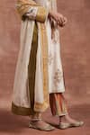 Sue Mue_Beige Handwoven Chanderi Silk Embroidery Thread Keyhole Mahi Dori Work Kurta Set _Online_at_Aza_Fashions