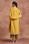 Shop_Sue Mue_Yellow Handwoven Chanderi Silk Embroidery Thread V Neck Damini Aari Kurta Set _at_Aza_Fashions