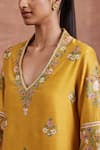 Sue Mue_Yellow Handwoven Chanderi Silk Embroidery Thread V Neck Damini Aari Kurta Set _Online_at_Aza_Fashions