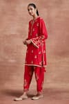 Shop_Sue Mue_Red Handwoven Moonga Silk Embroidery Floral Aarti Kurta And Salwar Set _Online_at_Aza_Fashions