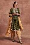 Buy_Sue Mue_Green Moonga Silk And Mahin Dori Gathered Kurta Set _at_Aza_Fashions