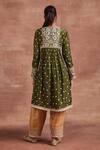 Sue Mue_Green Moonga Silk And Mahin Dori Gathered Kurta Set _Online_at_Aza_Fashions