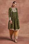 Buy_Sue Mue_Green Moonga Silk And Mahin Dori Gathered Kurta Set _Online_at_Aza_Fashions