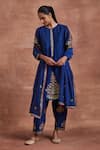 Buy_Sue Mue_Blue Chanderi Silk And Embroidered Malay Pintucked Kurta Set _at_Aza_Fashions