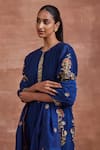 Buy_Sue Mue_Blue Chanderi Silk And Embroidered Malay Pintucked Kurta Set _Online_at_Aza_Fashions