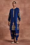 Shop_Sue Mue_Blue Chanderi Silk And Embroidered Malay Pintucked Kurta Set _Online_at_Aza_Fashions