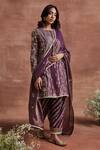 Buy_Sue Mue_Purple Tissue Silk And Barhi Applique Kurta Salwar Set _at_Aza_Fashions