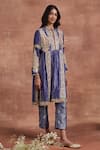 Buy_Sue Mue_Blue Tissue Silk And Embroidered Neela Aari Kurta & Pant Set _at_Aza_Fashions