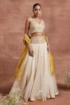 Buy_Sue Mue_Gold Tissue Silk And Embroidered Sudhani Blouse Lehenga Set _at_Aza_Fashions