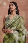 Buy_Sue Mue_Green Tissue Silk And Tisha Saree & Blouse Set _Online_at_Aza_Fashions