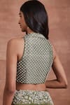 Shop_Sue Mue_Green Tissue Silk And Tisha Saree & Blouse Set _Online_at_Aza_Fashions